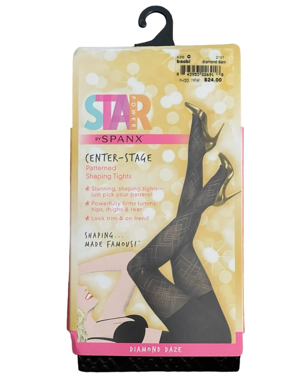 Star Power by SPANX Center-Stage Shaping Tights Black Diamond Daze Size C NEW